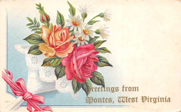 Montes West Virginia Greetings Roses Flower Bouquet Vintage Postcard AA103681