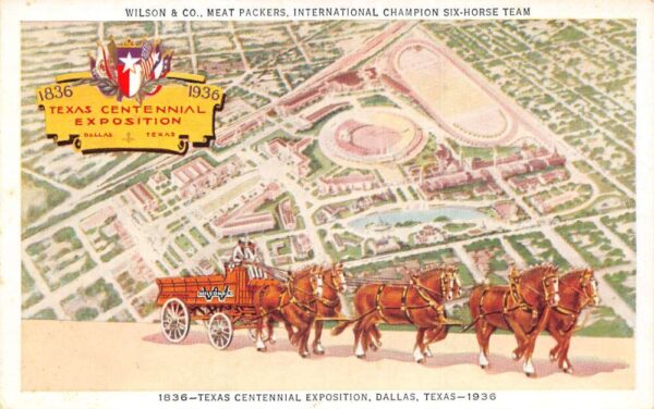 Dallas Texas Centennial Expo Wilson Meat Packers Horse Team Postcard AA103698