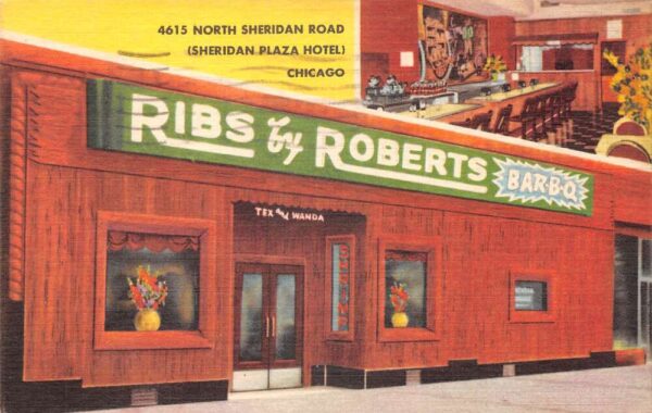 Chicago Illinois Ribs by Roberts Barbq Restaurant Vintage Postcard AA103704