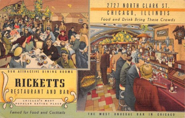 Chicago Illinois Ricketts Restaurant Interior Vintage Postcard AA103705