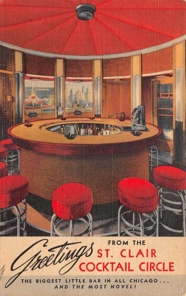 Chicago Illinois St Clair Cocktail Circle Bar Interior Postcard AA103707
