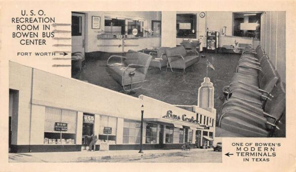 Fort Worth Texas Bown Bus Center USO Rec Room Vintage Postcard AA103714
