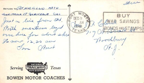 Fort Worth Texas Bown Bus Center USO Rec Room Vintage Postcard AA103714 - Image 2