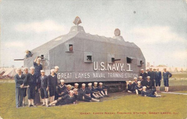 Great Lakes Illinois US Naval Training Center Sailors and Tank PC AA103723
