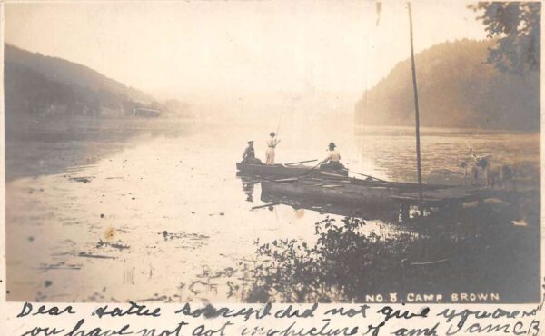 Camp Brown Connecticut ? Fishing on Canoe Dog and Goat Real Photo PC AA103737