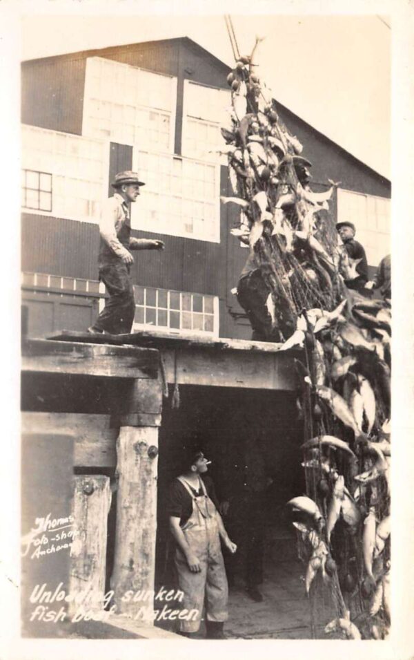 Nakeen Alaska Unloading Sunken Fish Boat Real Photo Vintage Postcard AA103739