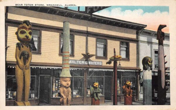 Wrangell Alaska Bear Totem Store Walter C Waters Vintage Postcard AA103742