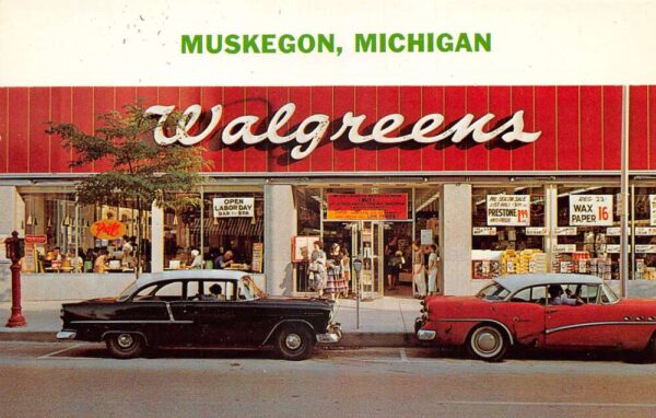 Muskegon Michigan Walgreens Exterior with Cars Parked Postcard AA103744
