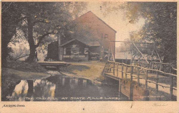 Akron Ohio State Mills Lake The Old Mill Vintage Postcard AA103749