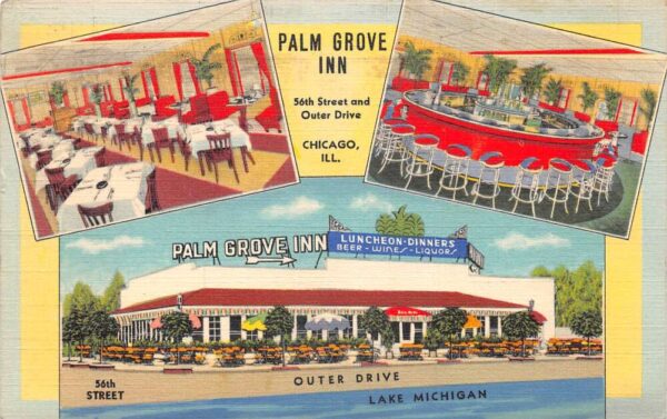 Chicago Illinois Palm Grove Inn Exterior and Interior Postcard AA103751