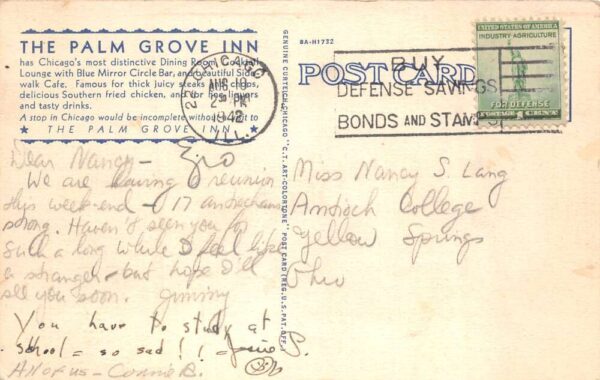 Chicago Illinois Palm Grove Inn Exterior and Interior Postcard AA103751 - Image 2