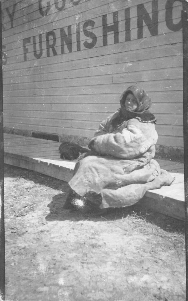 Aberdeen Saskatchewan Canada Lady Sitting on Sidewalk Real Photo PC AA85983