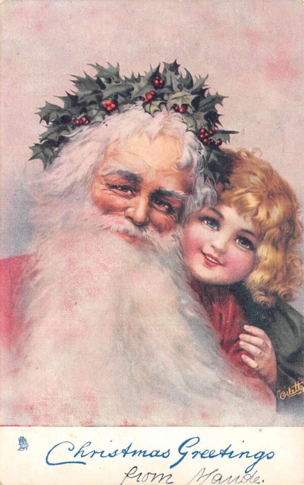 Christmas Greetings Santa Claus and Child Portrait Tuck Vintage Postcard AA85987
