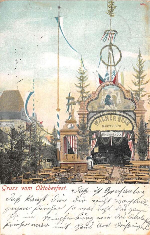 Oktoberfest Greetings Gruss vom Wagner Brau Marzen Beer Postcard AA86013