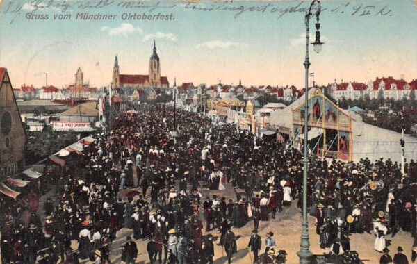 Munich Germany Oktoberfest Gruss vom Festival Scene Vintage Postcard AA86014