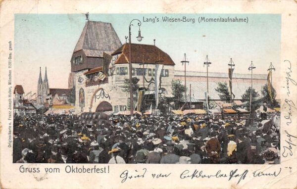 Oktoberfest Greetings Gruss vom Langs Wiesen Burg Vintage Postcard AA86020