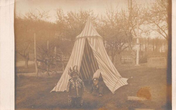 Children in Indian Costumes Teepee Tent Real Photo Vintage Postcard AA86037