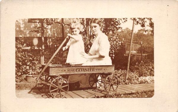 Mother and Child in Star Coaster Wagon Real Photo Vintage Postcard AA86038