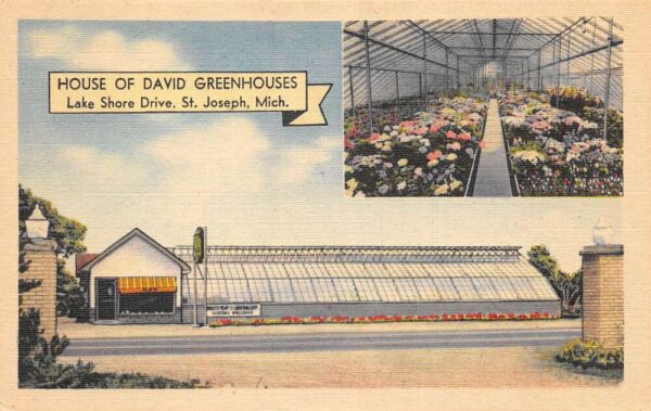 St Joseph Michigan House of David Greenhouses Vintage Postcard AA86054