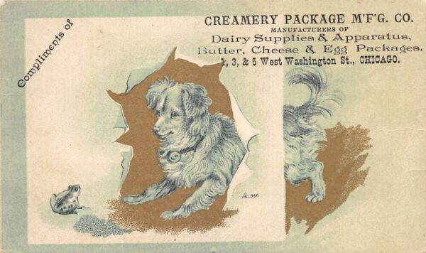 Chicago Illinois Creamery Package Mfg Dairy Supply Dog Frog Trade Card AA86077