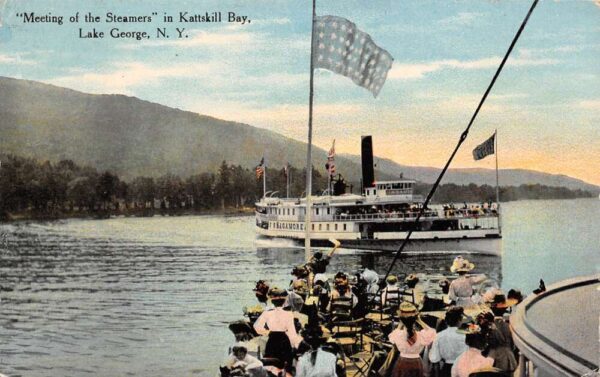 Lake George New York Steamers, Kattskill Bay, Color Lithograph, Postcard U19888