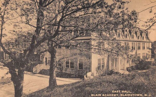 Blairstown New Jersey East Hall, Blair Academy, B/W Lithograph Vintage PC U19902