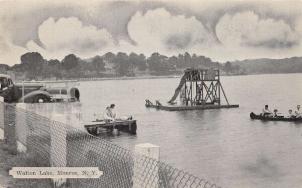 Monroe New York Walton Lake, B/W Chrome Vintage Postcard U19919