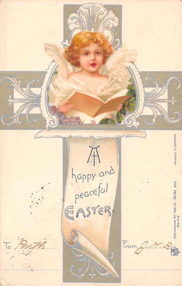 A Happy And Peaceful Easter, Angel & Cross, Undivided Back, PC U20010