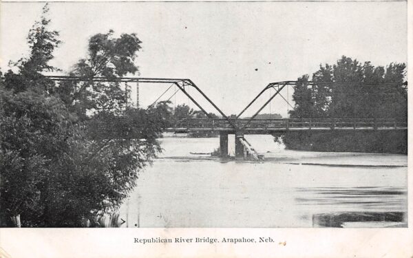 Arapahoe Nebraska Republican River Bridge, B/W Lithograph, Vintage PC U20019