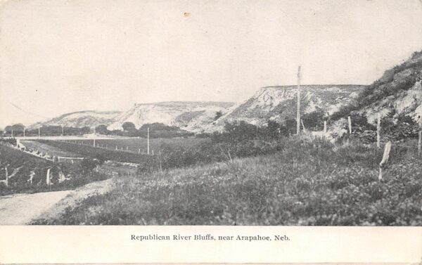 Arapahoe Nebraska Republican River Bluffs, B/W Lithograph, Vintage PC U20020