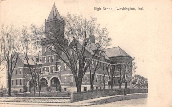 Washington Indiana High School, B/W Lithograph, Vintage Postcard U20033