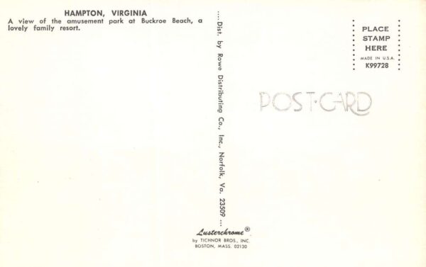 Hampton Virginia Buckroe Beach Amusement Park, Chrome, Vintage Postcard U20037 - Image 2