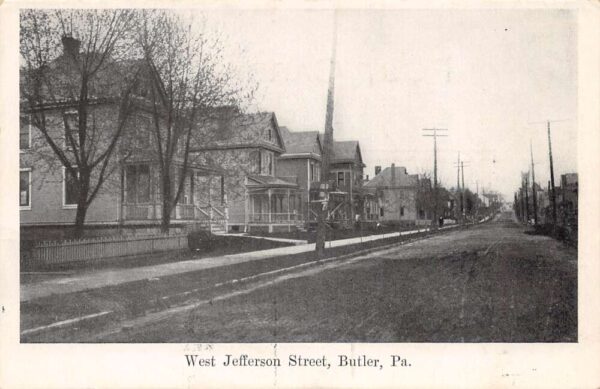 Butler Pennsylvania West Jefferson Street, B/W Lithograph, Vintage PC U20040