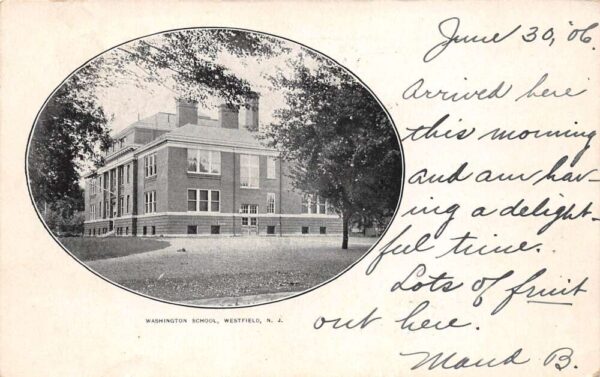 Westfield New Jersey Washington School, Undivided Back, Vintage Postcard U20042