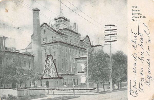Union Hill New Jersey Bermes Brewery Glitter Vintage Postcard AA86160