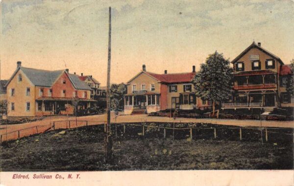 Eldred New York Business District Saloon Hotel Street View Postcard AA86161