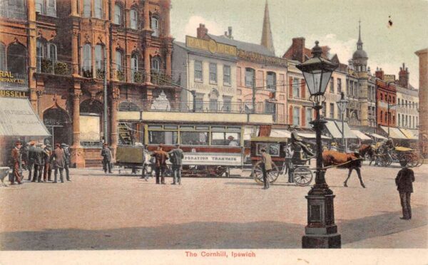 Ipswich England The Cornhill Trolley Street Scene Postcard AA103855