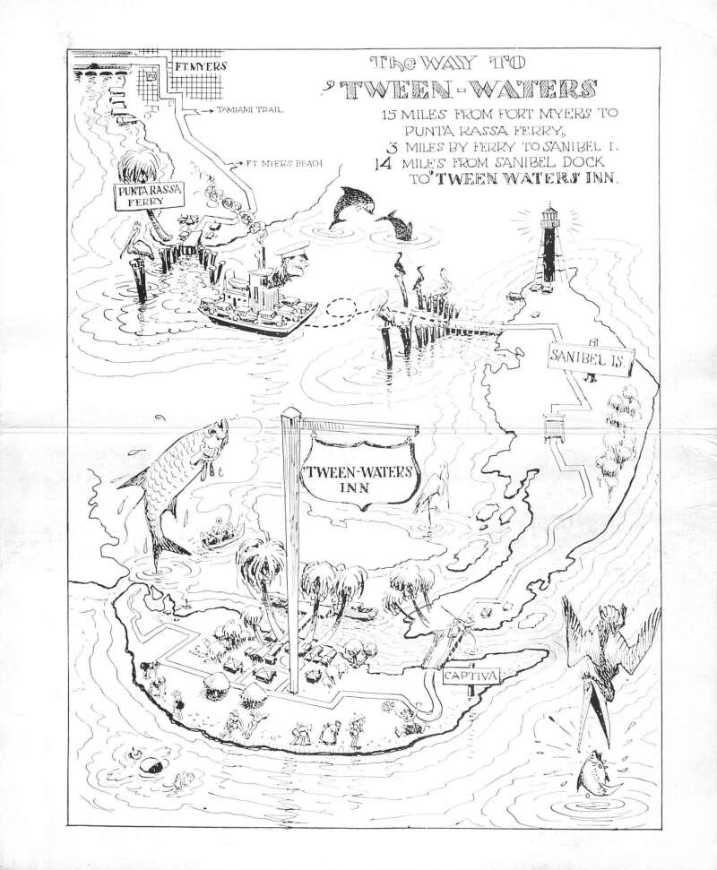 Captiva Florida Tween Waters Inn Dock Fishing Boats Fold out Map PC AA103875 - Image 2