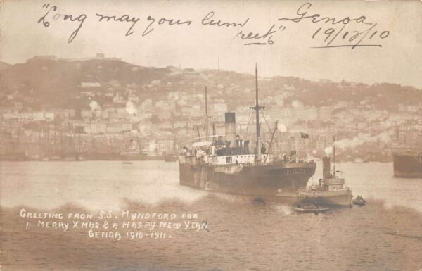 Genoa Italy SS Hyndford in Harbor Holiday Greetings Real Photo Postcard AA103876