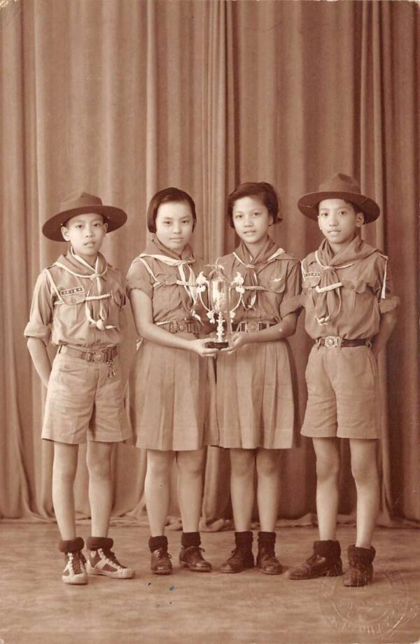 Manila Philippines Children with Trophy Scouts Scouting Real Photo PC AA103877