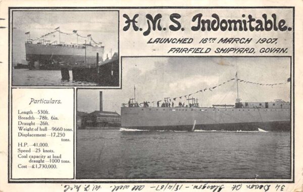 Govan Scotland Fairfield Shipyard HMS Indomitable Vintage Postcard AA103885