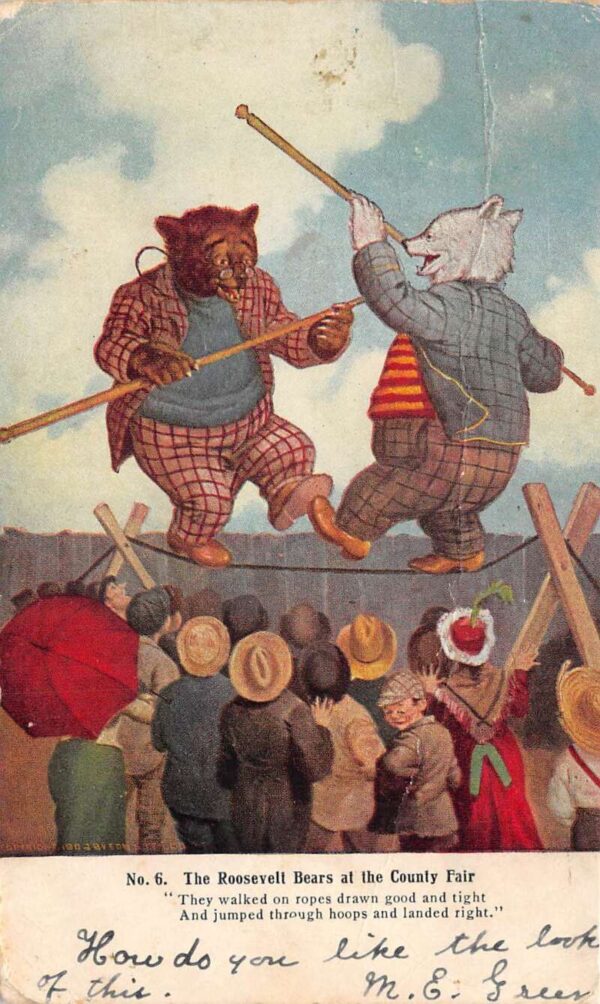 Roosevelt Bears at the County Fair Tight Rope Walking Vintage Postcard AA103888