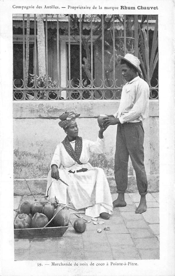 Pointe-a-Pitre Guadeloupe Coconut Street Seller Rhum Chauvet Rum Ad PC AA103890