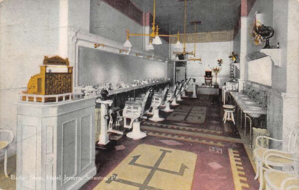 Scranton Pennsylvania Hotel Jermyn Barber Shop Interior Postcard AA103995