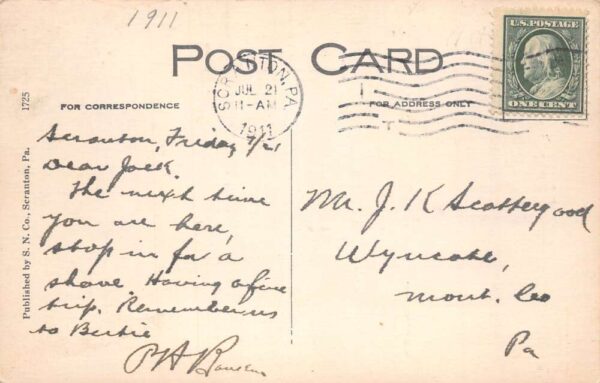 Scranton Pennsylvania Hotel Jermyn Barber Shop Interior Postcard AA103995 - Image 2