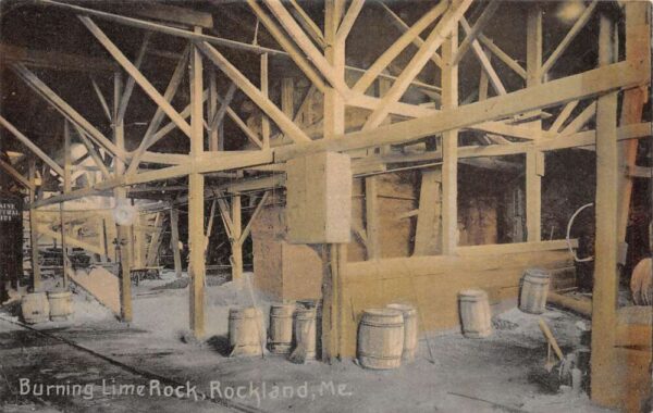Rockland Maine Burning Lime Rock Vintage Postcard AA104018