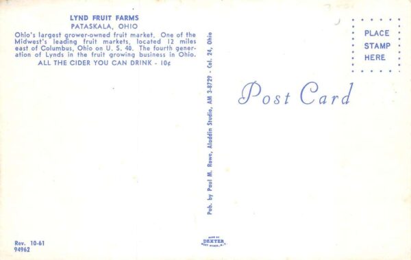 Pataskala Ohio Lynd Fruit Farms Vintage Postcard AA84468 - Image 2