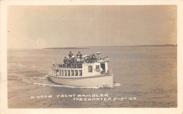 Boat Motor Yacht Rambler for Charter Parties Real Photo Vintage Postcard AA84476