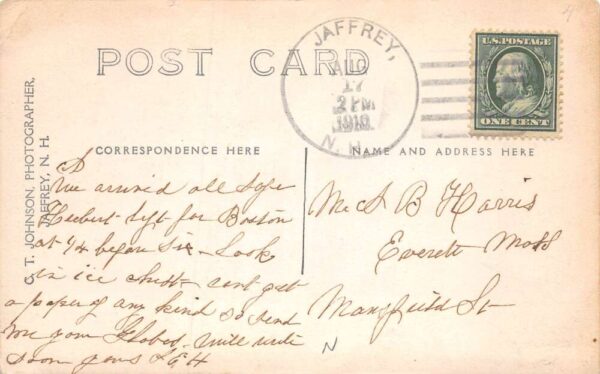 Jaffrey New Hampshire Post Office Vintage Postcard AA84488 - Image 2