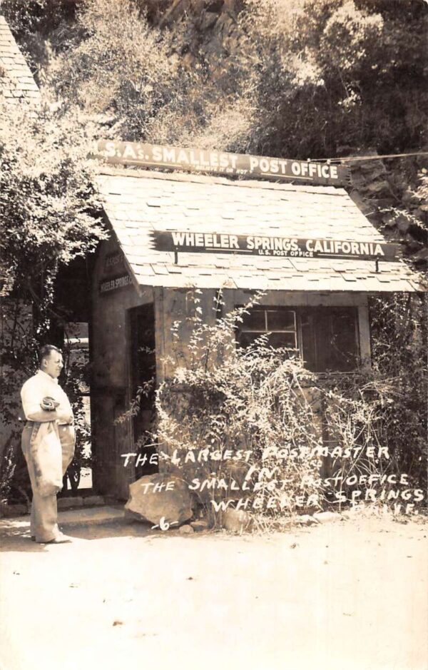 Wheeler Springs California Smallest Post Office Real Photo Postcard AA84507